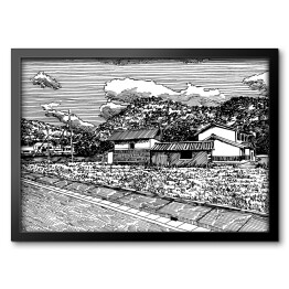Obraz w ramie Niski wiejski dom - szkic