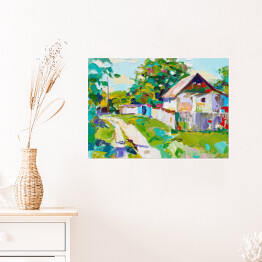 Plakat Wiejski krajobraz - malarstwo w stylu impresjonistycznym