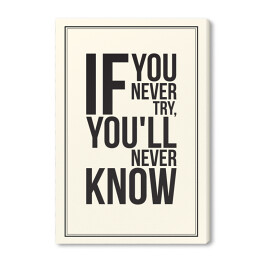 Obraz na płótnie "Jeśli nigdy nie spróbujesz, nigdy się nie dowiesz" - biało czarna typografia 