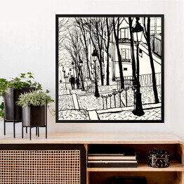 Obraz w ramie Schody na Montmartre w Paryżu - szkic
