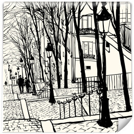 Schody na Montmartre w Paryżu - szkic