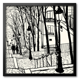 Obraz w ramie Schody na Montmartre w Paryżu - szkic