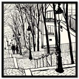 Plakat w ramie Schody na Montmartre w Paryżu - szkic