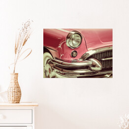 Plakat samoprzylepny Retro różowy klasyczny samochód