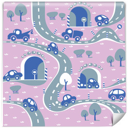 Tapeta w rolce Samochody i tunele - wzór w odcieniach kolorów różowego i popielatego
