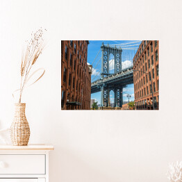 Plakat samoprzylepny Stare budynki na Brooklynie w tle z Manhattan Bridge 