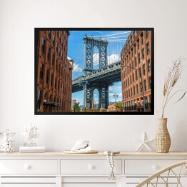 Obraz w ramie Stare budynki na Brooklynie w tle z Manhattan Bridge 