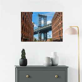 Plakat samoprzylepny Stare budynki na Brooklynie w tle z Manhattan Bridge 