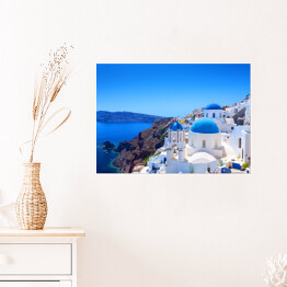Plakat samoprzylepny Wioska Oia w Santorini - charakterystyczny grecki krajobraz