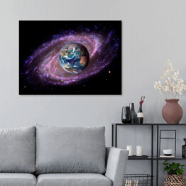 Plakat w ramie Planeta na tle Galaktyki w ciemnej przestrzeni