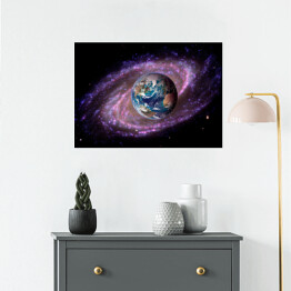 Plakat samoprzylepny Planeta na tle Galaktyki w ciemnej przestrzeni