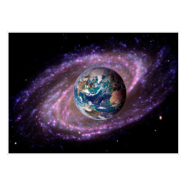 Plakat samoprzylepny Planeta na tle Galaktyki w ciemnej przestrzeni