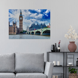 Plakat Pałac i Most Westminster w pięknych kolorach - Londyn