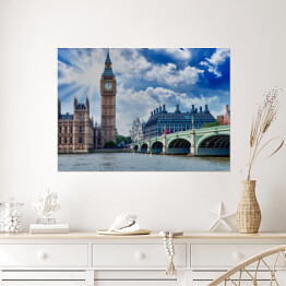 Plakat samoprzylepny Pałac i Most Westminster w pięknych kolorach - Londyn