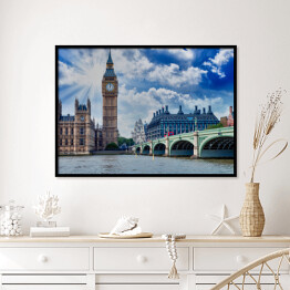 Plakat w ramie Pałac i Most Westminster w pięknych kolorach - Londyn