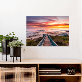 Plakat samoprzylepny Zachód słońca w odcieniu różu na pięknej plaży