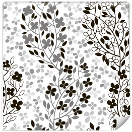 Tapeta winylowa zmywalna w rolce Czarno białe drobne kwiaty i listki