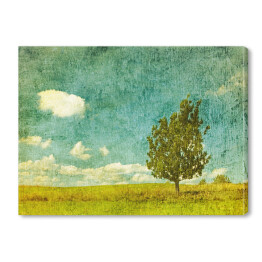 Obraz na płótnie Obraz drzewa na łące w pochmurny dzień