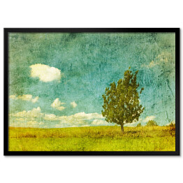 Plakat w ramie Obraz drzewa na łące w pochmurny dzień