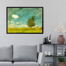 Obraz w ramie Obraz drzewa na łące w pochmurny dzień