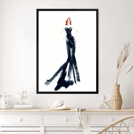 Obraz w ramie Kobieta w długiej, czarnej sukience - rysunek żurnalowy