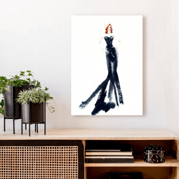 Obraz na płótnie Kobieta w długiej, czarnej sukience - rysunek żurnalowy