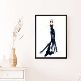Obraz w ramie Kobieta w długiej, czarnej sukience - rysunek żurnalowy