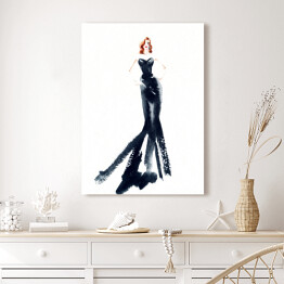 Obraz klasyczny Kobieta w długiej, czarnej sukience - rysunek żurnalowy