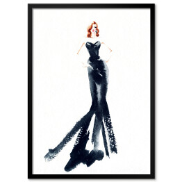 Plakat w ramie Kobieta w długiej, czarnej sukience - rysunek żurnalowy