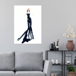 Plakat samoprzylepny Kobieta w długiej, czarnej sukience - rysunek żurnalowy