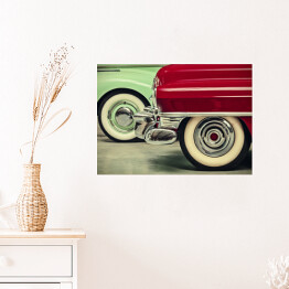 Plakat Czerwony i miętowy samochód w stylu retro