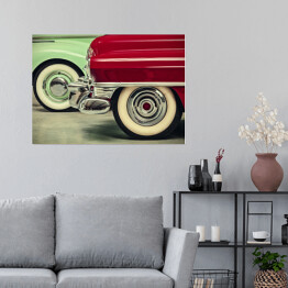 Plakat Czerwony i miętowy samochód w stylu retro