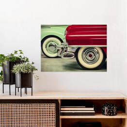 Plakat samoprzylepny Czerwony i miętowy samochód w stylu retro