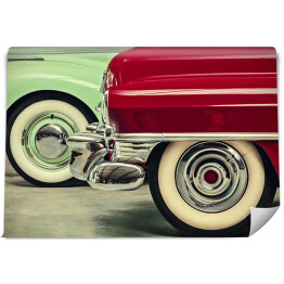 Fototapeta Czerwony i miętowy samochód w stylu retro