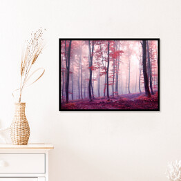 Plakat w ramie Jesienny las w odcieniach fioletu i czerwieni