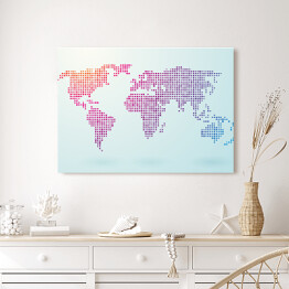 Obraz na płótnie Mapa świata złożona z małych kolorowych kwadratów