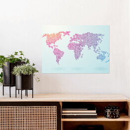 Plakat samoprzylepny Mapa świata złożona z małych kolorowych kwadratów