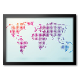 Obraz w ramie Mapa świata złożona z małych kolorowych kwadratów