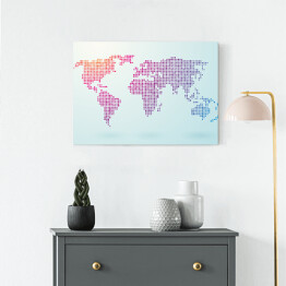 Obraz na płótnie Mapa świata złożona z małych kolorowych kwadratów