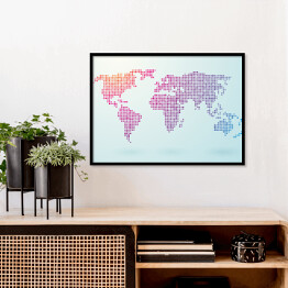 Plakat w ramie Mapa świata złożona z małych kolorowych kwadratów