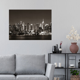 Plakat Nocna panorama Manhattanu z wieżowcami od strony wybrzeża 