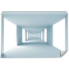 Fototapeta Pusty błękitny korytarz 3D z dużymi oknami