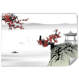 Fototapeta winylowa zmywalna Chiński obraz w odcieniach szarości i czerwieni