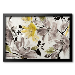 Obraz w ramie Szare i żółte delikatne kwiaty - akwarela