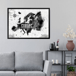 Obraz w ramie Mapa Europy - czarno biała akwarela