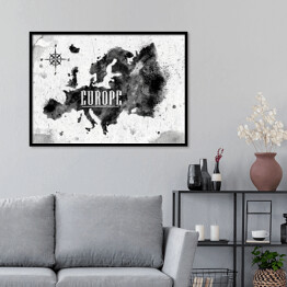 Plakat w ramie Mapa Europy - czarno biała akwarela