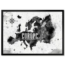 Plakat w ramie Mapa Europy - czarno biała akwarela