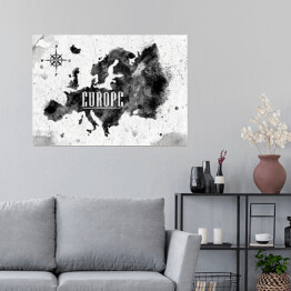Plakat samoprzylepny Mapa Europy - czarno biała akwarela