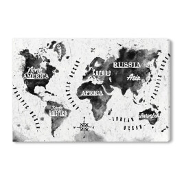 Obraz na płótnie Mapa świata z atramentu na jasnym tle z podpisami