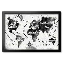 Obraz w ramie Mapa świata z atramentu na jasnym tle z podpisami